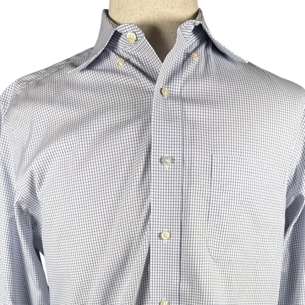 Jos. A. Bank Traveler Blue White Micro Check Tailored‎ Fit Cotton Shirt 15.5 35